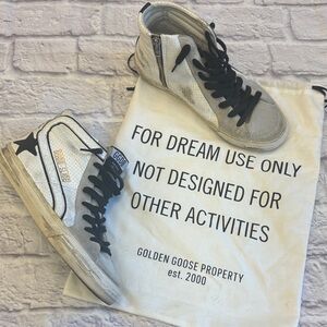 Golden Goose White Silver High-Top Sneakers with Black Star